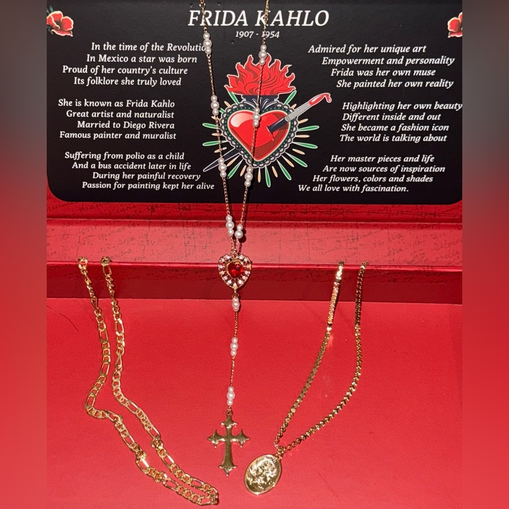 Gold and Red Heart Pendant Necklace